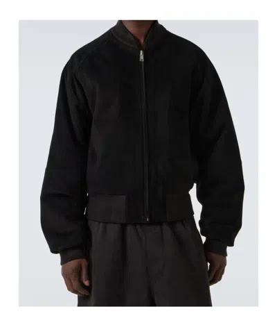 Entire Studios Suede Bomber Jacket In Black