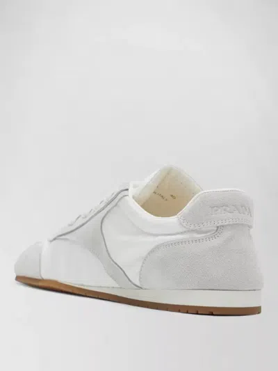Prada Low Top Sneakers Rubber Sole Suede Panels In White