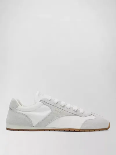 Prada Low Top Sneakers Rubber Sole Suede Panels In White