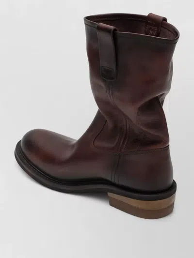 Miu Miu Leather Boots Pull Tabs Round Toe In Brown