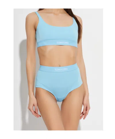 Tom Ford Logo Bandeau Bra Boat Neckline Sleeveless In Blue