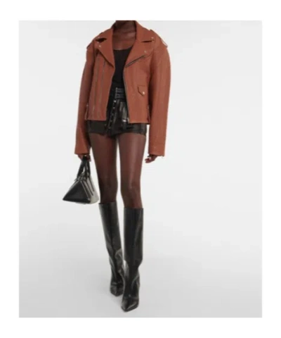 David Koma Oversized Leather Jacket In Brown