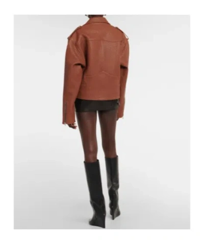 David Koma Oversized Leather Jacket In Brown