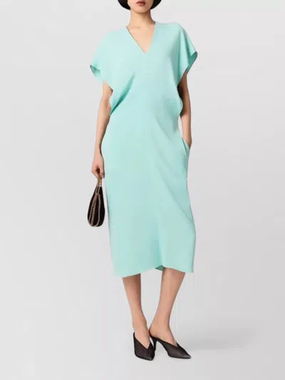 Stella Mccartney Midi Dress With V-neck And Drape In Blue