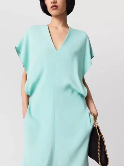 Stella Mccartney Midi Dress With V-neck And Drape In Blue