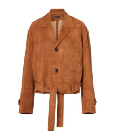 Stouls Alfi Belted Cropped Suede Jacket In Brown