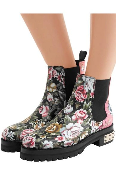 Shop Alexander Mcqueen Embroidered Printed Leather Chelsea Boots