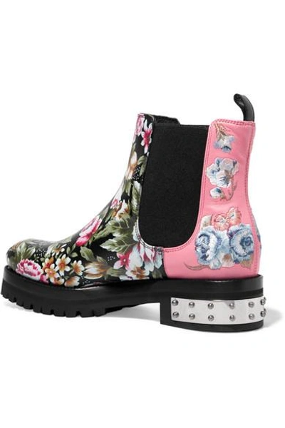 Shop Alexander Mcqueen Embroidered Printed Leather Chelsea Boots