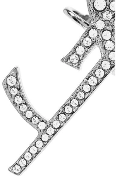 Shop Saint Laurent Gold And Gunmetal-tone Swarovski Crystal Clip Earrings