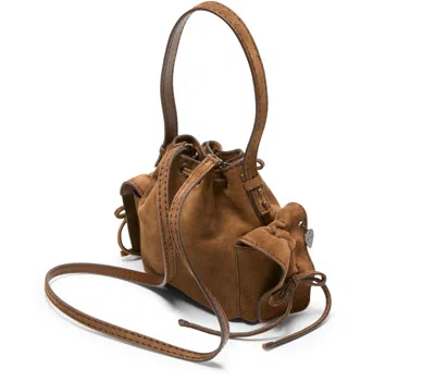 Acne Studios Mini Multipocket Suede Bucket Bag In Brown