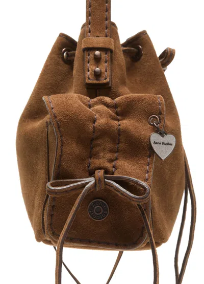 Acne Studios Mini Multipocket Suede Bucket Bag In Brown