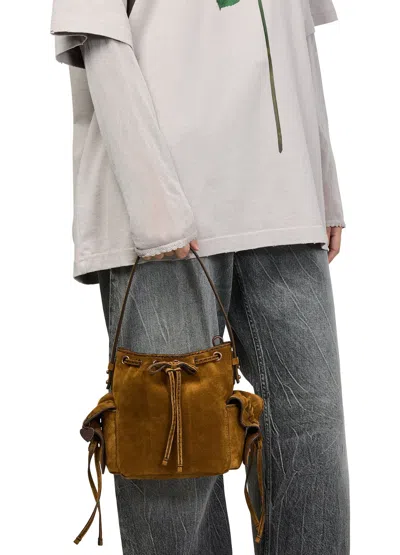 Acne Studios Mini Multipocket Suede Bucket Bag In Brown
