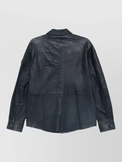 Peuterey Todd Leather Jacket Point Collar Chest Pocket In Blue