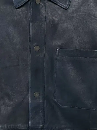 Peuterey Todd Leather Jacket Point Collar Chest Pocket In Blue