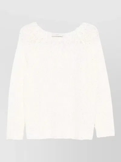 Dunst Crochet Crewneck Sweater Long Sleeves In White