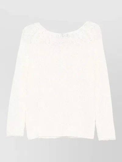 Dunst Crochet Crewneck Sweater Long Sleeves In White