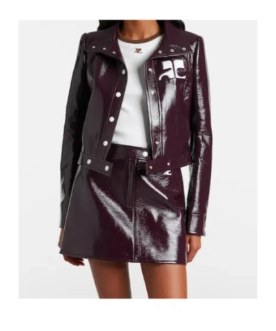 Courrèges Vinyl Blazer With Collared Neck And Long Sleeves In Brown