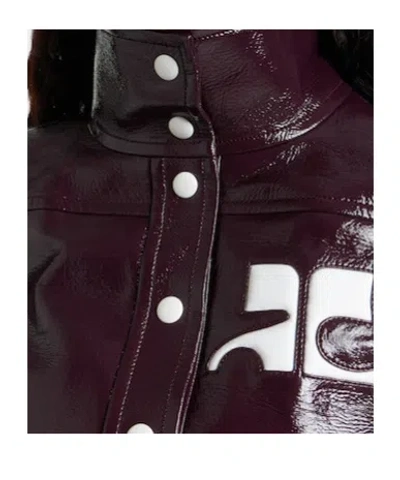 Courrèges Vinyl Blazer With Collared Neck And Long Sleeves In Brown