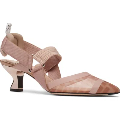 Fendi Colibri Mesh Slingback Pointed Toe Pump In Nude Rose