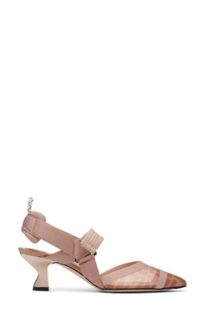 Fendi Colibri Mesh Slingback Pointed Toe Pump In Nude Rose