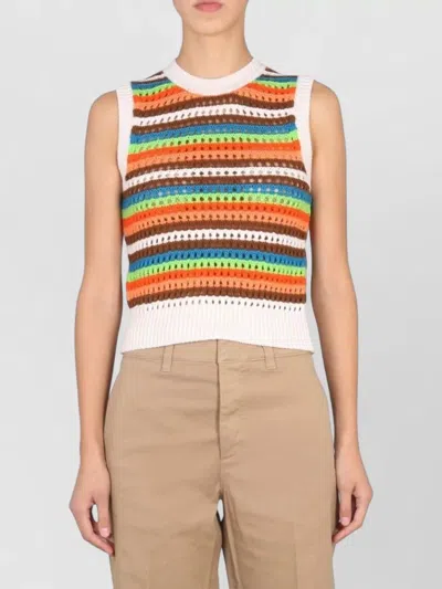 Department Five Patty Cropped Knit Striped Sleeveless Top In Multi