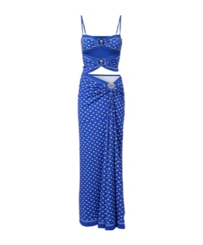 Christopher Esber Ruched Orbit Split Bandana Maxi Dress In Blue