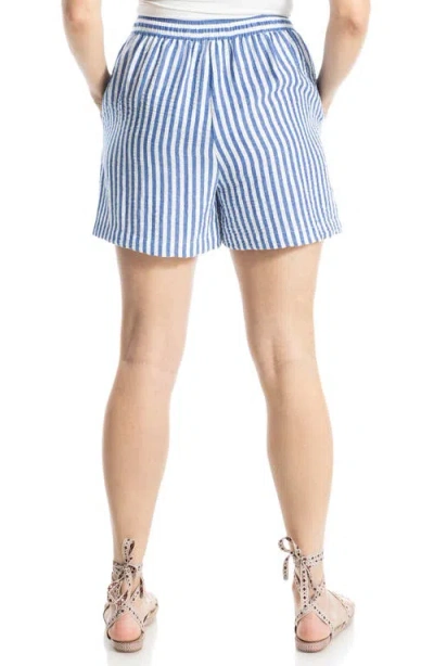 Max Studio Stripe Drawstring Waist Shorts In Blue/ White Stripe