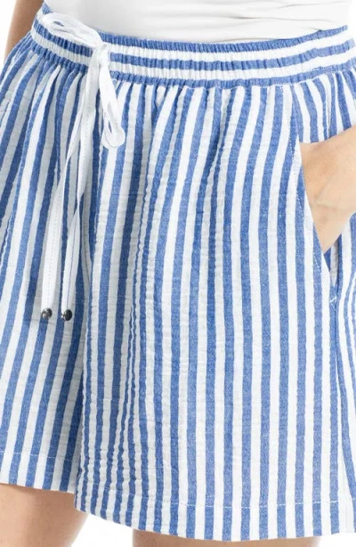 Max Studio Stripe Drawstring Waist Shorts In Blue/ White Stripe