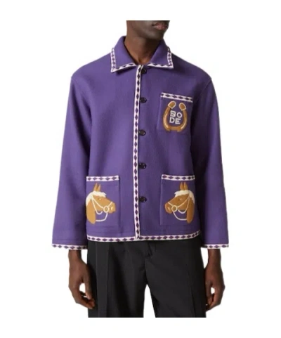 Bode Embroidered Wool Jacket In Blue