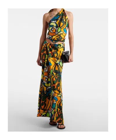 Christopher Esber Printed Draped Silk Maxi Skirt In Black