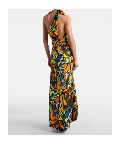 Christopher Esber Printed Draped Silk Maxi Skirt In Black