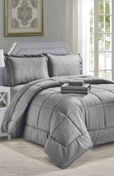 Luxury Home Embossed Stripe Microfiber 8-piece Comforter Set In Grey