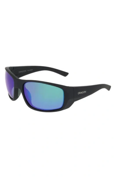 Dragon 64mm Oversize Rectangular Sunglasses In Matte Black/ Green Mirror