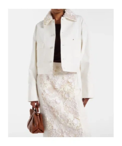 Plan C Sequined Cotton Drill Jacket In White