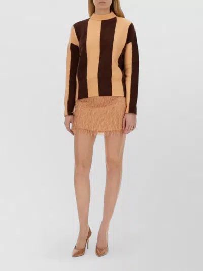 Alysi Knit Sweater Long Sleeves Striped Pattern In Brown