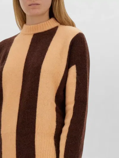 Alysi Knit Sweater Long Sleeves Striped Pattern In Brown