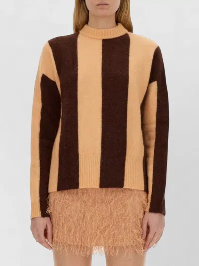 Alysi Knit Sweater Long Sleeves Striped Pattern In Brown