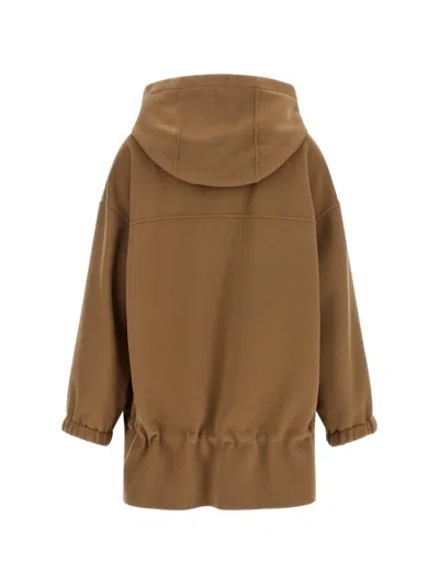 Max Mara Hooded Drawstring Coat In Brown