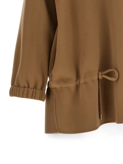 Max Mara Hooded Drawstring Coat In Brown