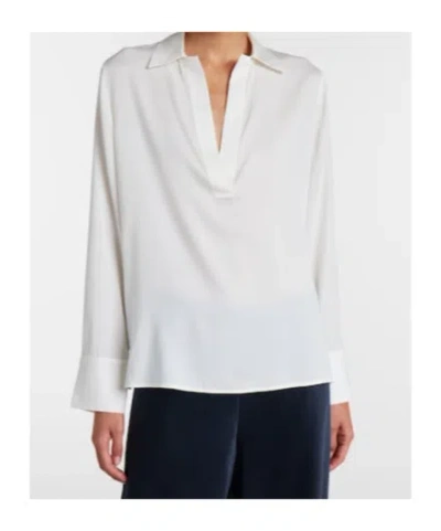 Vince Pleated Neck Silk-blend Blouse In White