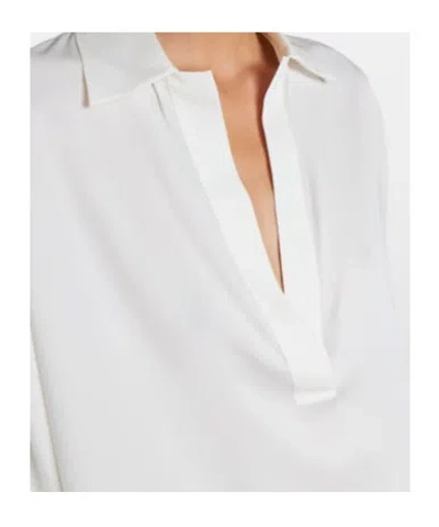 Vince Pleated Neck Silk-blend Blouse In White