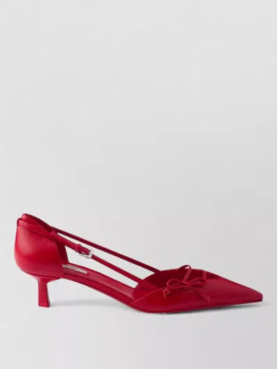 Prada Open-side Leather Pumps With Bow Detail And 4.5cm Heel In Red
