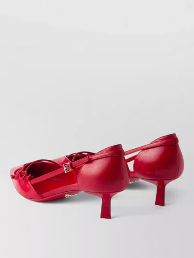 Prada Open-side Leather Pumps With Bow Detail And 4.5cm Heel In Red
