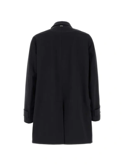 Herno Polyester Raincoat Back Vent Cuffed Sleeves Pockets In Black
