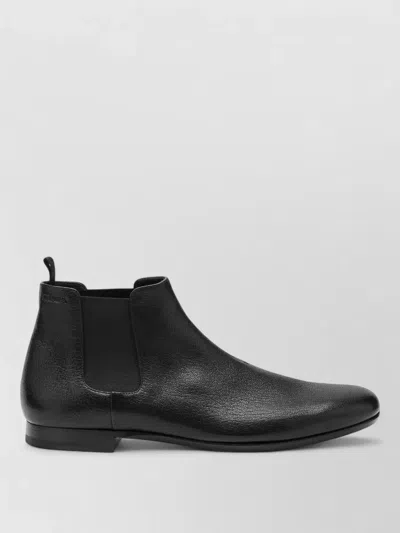 Prada Leather Boots Pull Tab Round Toe In Black