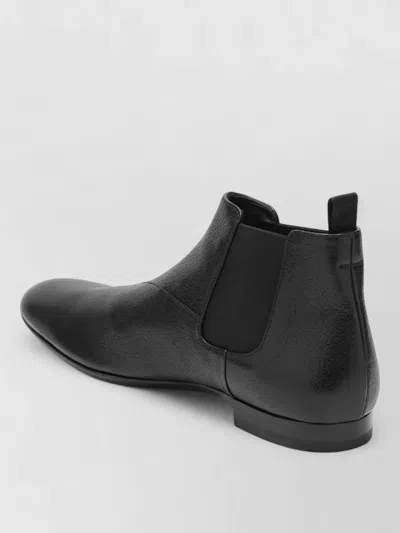 Prada Leather Boots Pull Tab Round Toe In Black