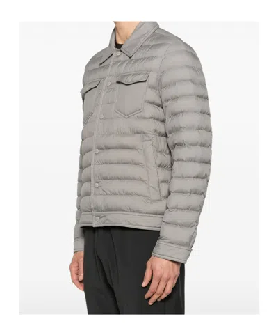 Herno Quilted Press-stud Jacket In Gray