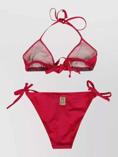 Feel Me Fab Triangle Bikini Set Adjustable Straps Ties In Pink