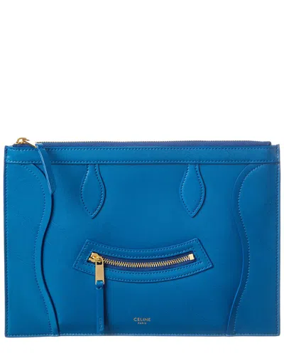 Celine Medium Leather Card Case In Blue