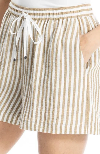 Max Studio Stripe Drawstring Waist Shorts In Neutral
